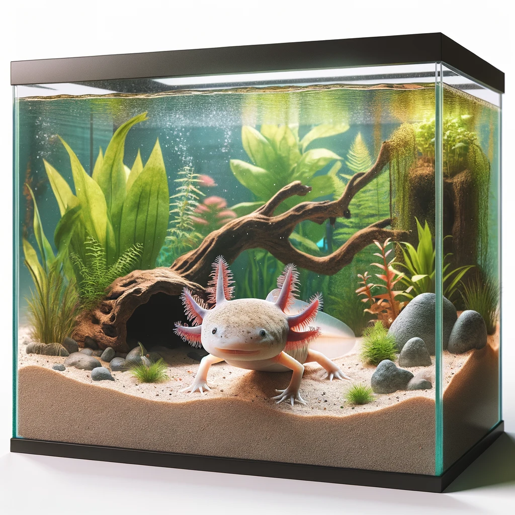 Sklenené alebo akrylové akváriá sú vhodné pre chov axolotlov.