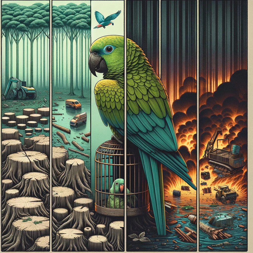 Populácie papagájov čelia viacerým hrozbám, ktoré vážne ohrozujú ich prežitie vo voľnej prírode.