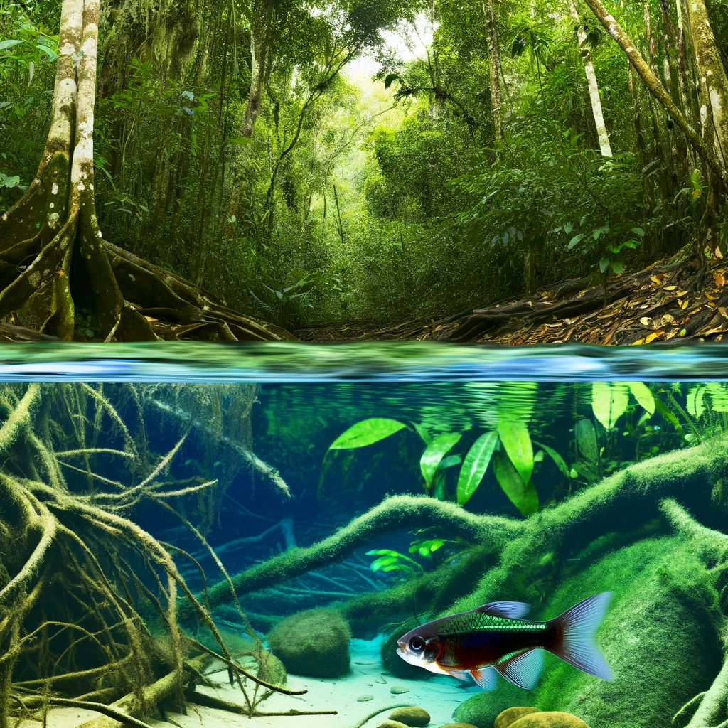 Tetra neónová pochádza z tropických dažďových pralesov Južnej Ameriky, predovšetkým z Amazonského povodia.