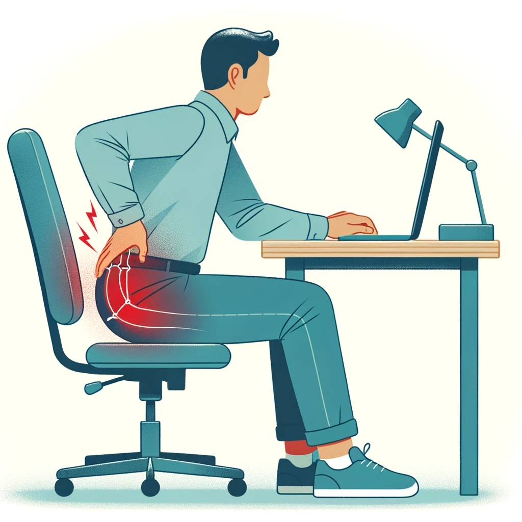 Dlhé hodiny strávené v sede, najmä v neergonomických polohách, môžu viesť k preťaženiu a napätosti v oblasti sedacích svalov.