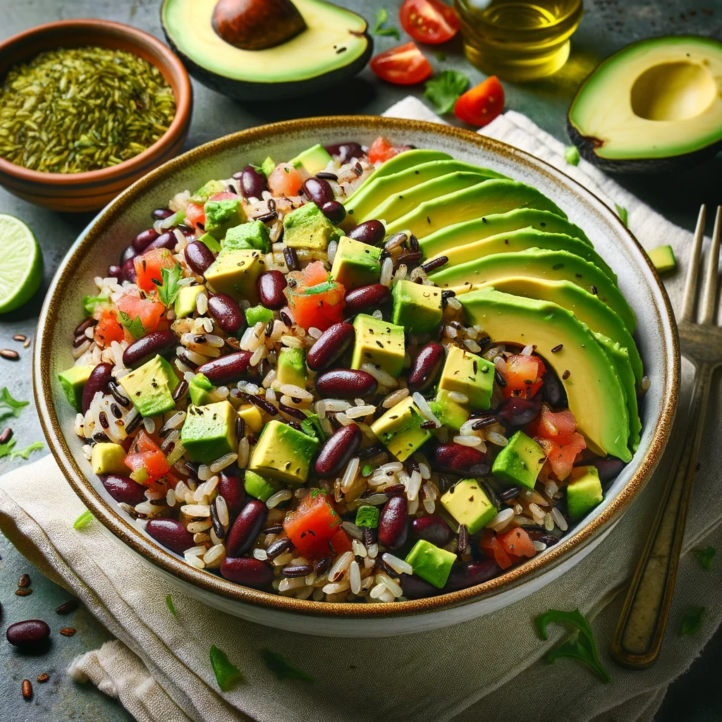 Ryžový šalát s avokádom a fazuľou