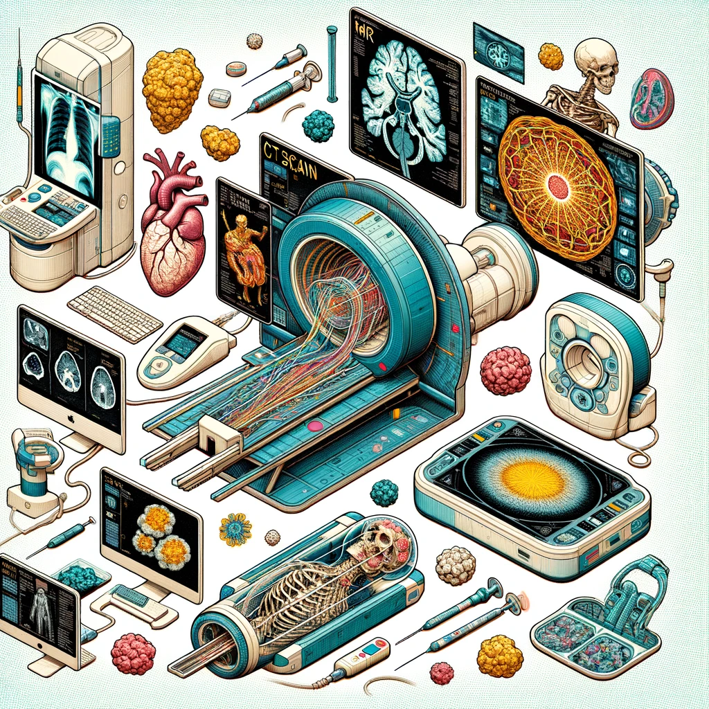 CT (počítačová tomografia), MRI (magnetická rezonancia), PET (pozitrónová emisná tomografia) a röntgenové vyšetrenia sú kľúčové pri identifikácii miesta a rozsahu šírenia nádoru.