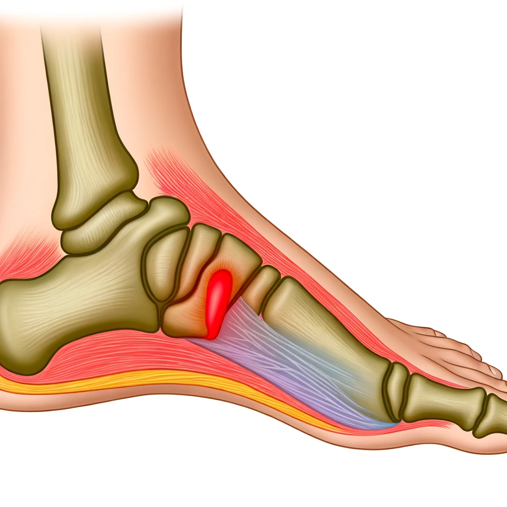 Zápal plantárnej fascie, ktorá je širokým pásom tkaniva spájajúcim pätu s prednou časťou chodidla.