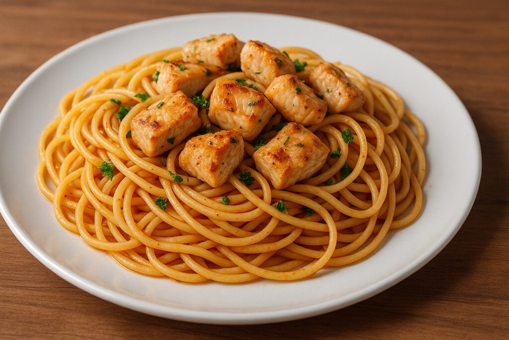 Špagety s kuracím mäsom v štyroch krokoch